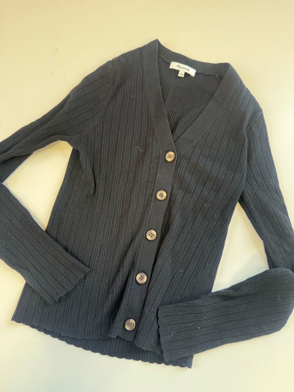 Madewell Ribbed V-Neck Button-Front Women's Sweater Long Sleeve: Size Small